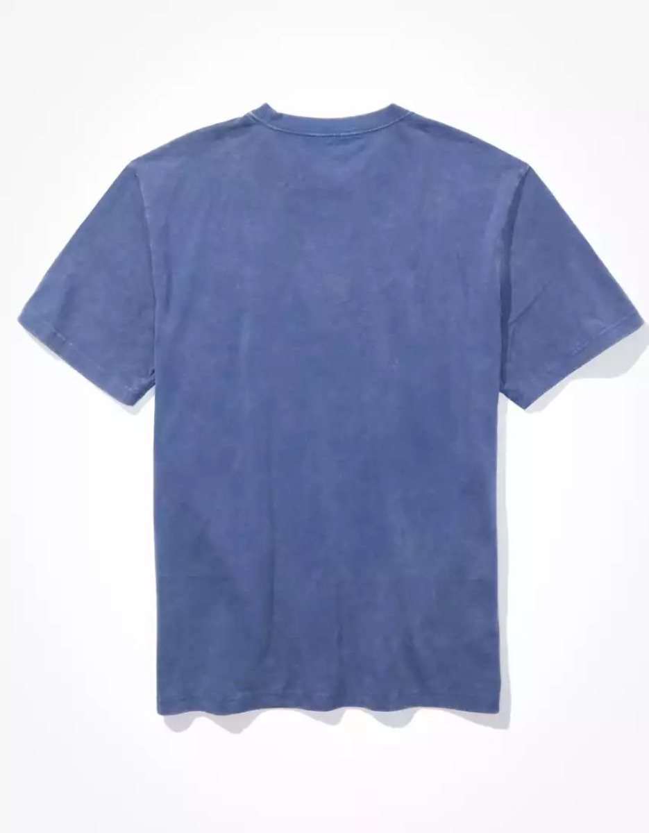 T Shirt Graphique American Eagle AE Super Soft Logo Bleu Foncé Homme | OFY-13476336